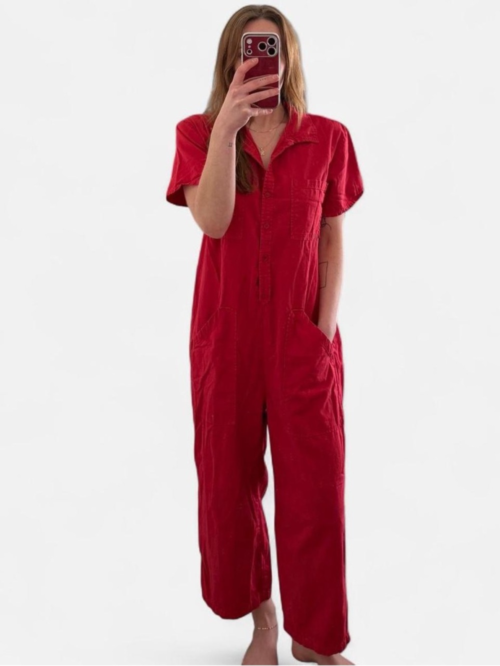 LACAUSA Red Lucky Short-Sleeve Jumpsuit - Picture 4 of 8